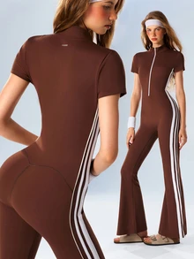 VARSIVA Women's Colorblock Casual Daily Wear Sports Flare Leggings - Coffee Brown - View 1