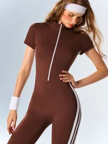 VARSIVA Women's Colorblock Casual Daily Wear Sports Flare Leggings - Coffee Brown - View 6