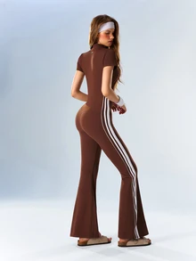 VARSIVA Women's Colorblock Casual Daily Wear Sports Flare Leggings - Coffee Brown - View 7