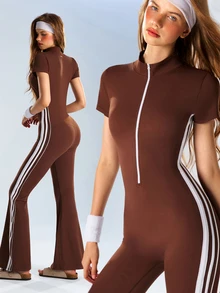 VARSIVA Women's Colorblock Casual Daily Wear Sports Flare Leggings - Coffee Brown - View 11