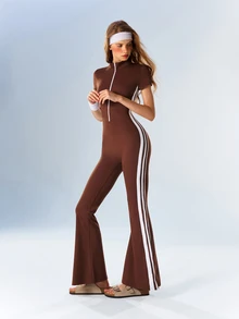VARSIVA Women's Colorblock Casual Daily Wear Sports Flare Leggings - Coffee Brown - View 4