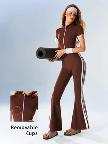 VARSIVA Women's Colorblock Casual Daily Wear Sports Flare Leggings - Coffee Brown - View 2