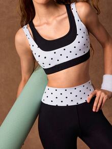 VARSIVA Women's Polka Dot Print 2 In 1 Bra And Leggings Sports Set - Black and White - View 10
