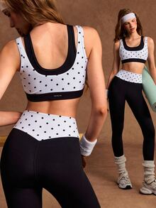 VARSIVA Women's Polka Dot Print 2 In 1 Bra And Leggings Sports Set - Black and White - View 12