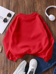 Tween Girls Solid Color Casual Streetwear Leopard Print Letter Crew Neck Sweatshirt Autumn Fall School Red Leopard Print - Red - View 2