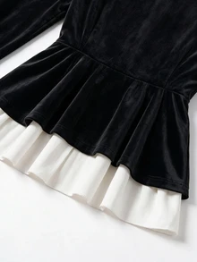 GlowEve CURVE This 2026plus-Size Women's Elegant Ruffled Top And Skirt Two Pieces Set Is Suitable For Everyday Commuting And Formal Parties.Women's Autumn/Winter Set - Black and White - View 7