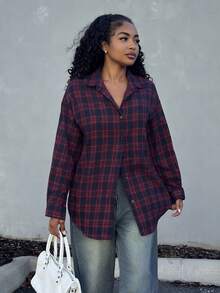 Alexandranx Vintage Plaid Loose Fit Shirt For Women, Fashionable And Versatile, Autumn/Winter, Christmas - Multicolor - View 4