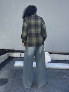 Alexandranx Women's Casual Plaid Dropped Shoulder Loose Blouse, Autumn Long Sleeve Women - Green - View 2