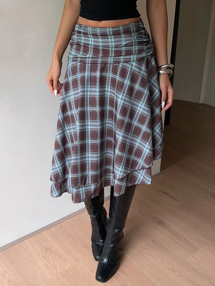 SHEIN Elegant Versatile Slimming Plaid Skirt For Women - Multicolor - View 1
