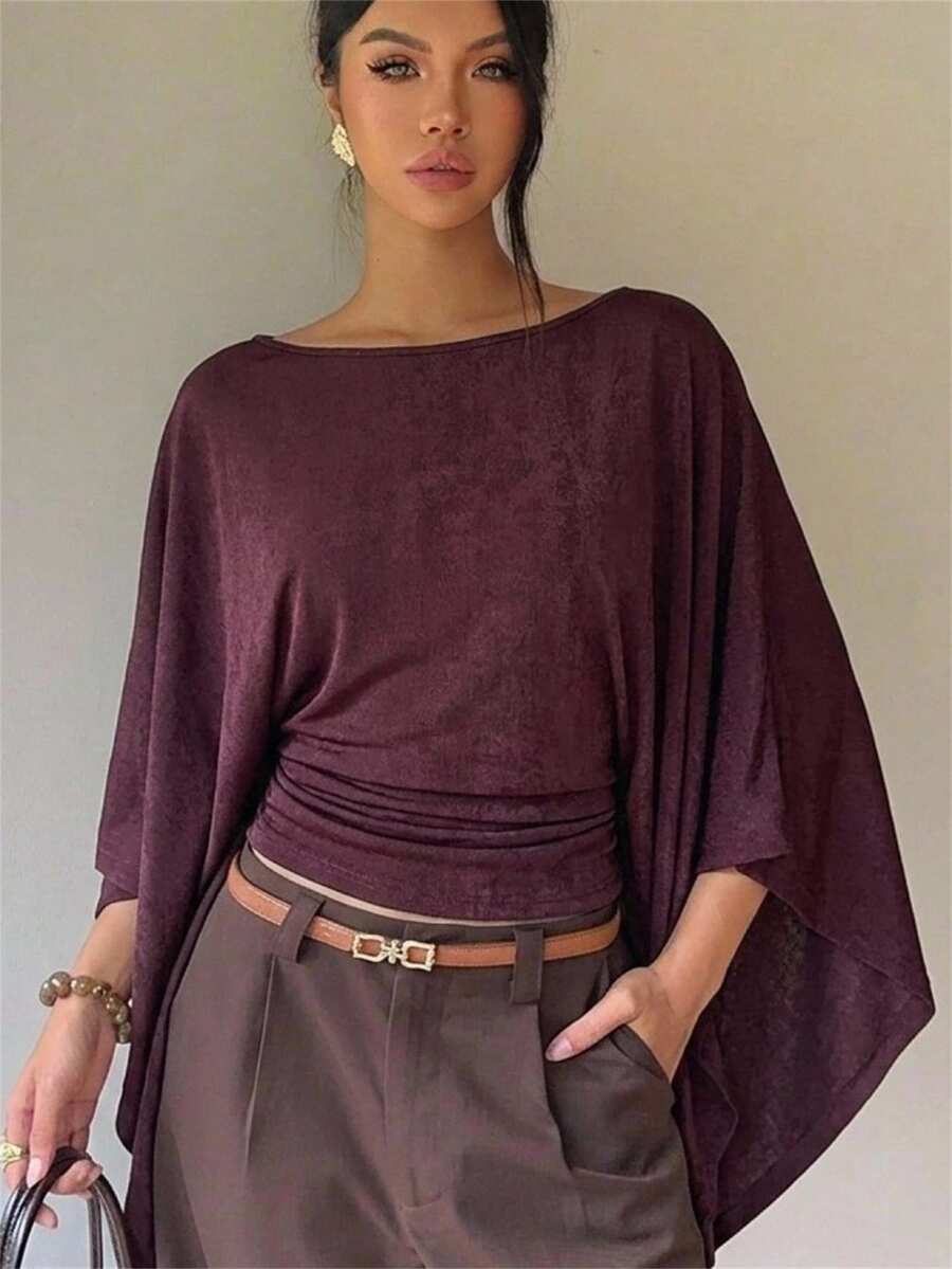 Aloruh Women's Elegant Batwing Sleeves Round Neck Long Sleeve Top,Elegant Women's Blouses,Cowgirl Outfits For Women ,Going Out Tops,Going Out - Multicolor - View 1