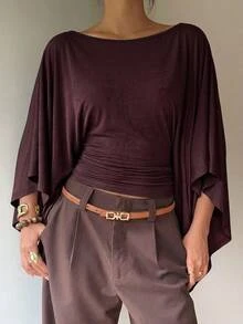 Aloruh Women's Elegant Batwing Sleeves Round Neck Long Sleeve Top,Elegant Women's Blouses,Cowgirl Outfits For Women ,Going Out Tops,Going Out - Multicolor - View 7