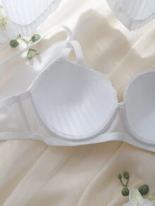 DelicateAllure White Underwire Molded Cup High Support Comfy Balconette Push Up Embroidered Pure Elegant Plus Size Bra - White - View 5