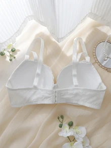 DelicateAllure White Underwire Molded Cup High Support Comfy Balconette Push Up Embroidered Pure Elegant Plus Size Bra - White - View 2