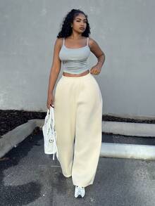 Alexandranx Women's Casual Solid Color Loose Sweatpants - Apricot - View 5