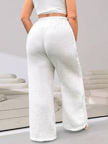 Solflare Pantalones anchos de pierna ancha con cordón y bolsillos casuales blancos para mujer de talla grande, para vacaciones en la playa, brunch, primavera y verano - Blanco - Ver 3