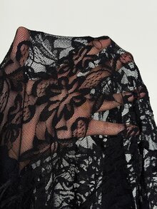 Rustia Plus Size Women's Lace Blouse With Waist Cinched And Fur Collar, Casual Comfortable Sexy Early Autumn - Black - View 8