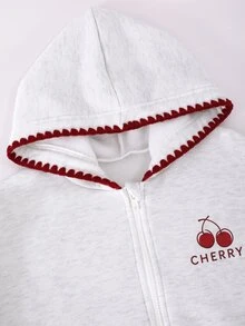 SHEIN Sparklyn 秋冬女童連帽拉鍊外套－街頭風混搭，保暖針織面料，適合秋冬穿著，微寬鬆版型留有成長空間，完美適配校園與街頭穿搭，瞬間變身活力女孩！ - 白色 - 查看 4