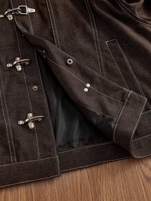 SWAVVY Men's Colorblock Lapel Long Sleeve Button-Up Jacket - Brown - View 9