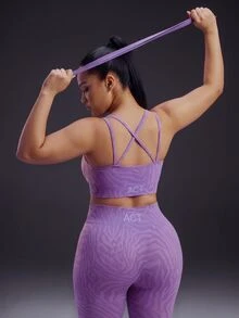 Powerista Women's Plus Size Zebra-Print Cropped Top And High-Waisted Leggings Casual Daily Sports Set Suitable For Gym Workouts,Running, Featuring Tummy Control - Lilac Purple - View 6