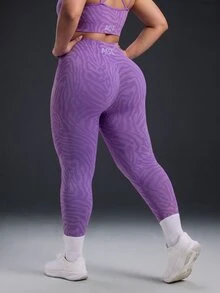Powerista Women's Plus Size Zebra-Print Cropped Top And High-Waisted Leggings Casual Daily Sports Set Suitable For Gym Workouts,Running, Featuring Tummy Control - Lilac Purple - View 7