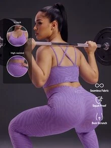 Powerista Women's Plus Size Zebra-Print Cropped Top And High-Waisted Leggings Casual Daily Sports Set Suitable For Gym Workouts,Running, Featuring Tummy Control - Lilac Purple - View 9