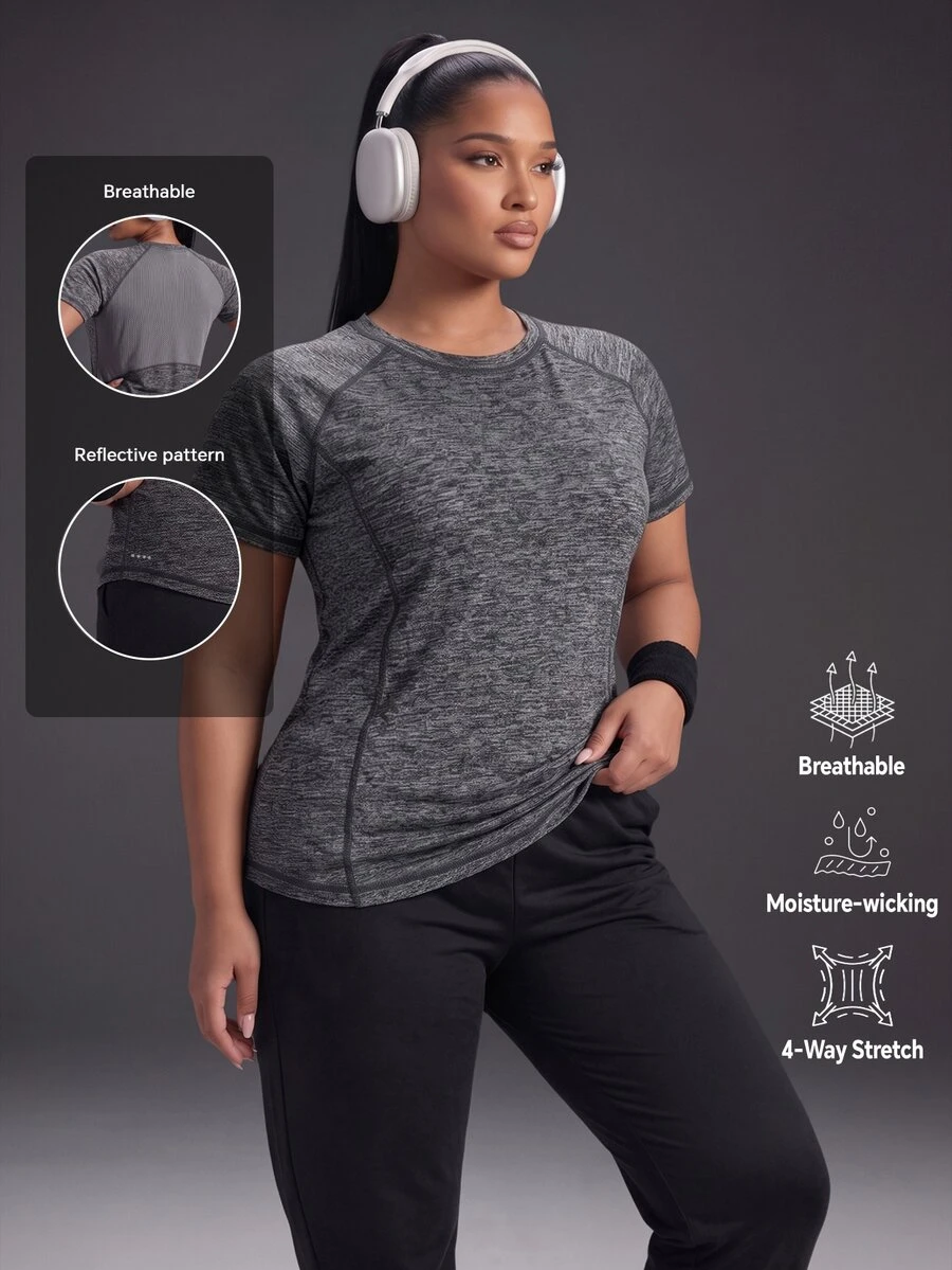 Powerista Women's Plus Size Summer Athletic Alternative Tropical Top Breathable Mesh Sports Tee Short Sleeve For Running Workout Round Neck Raglan Gym Grey - Dark Grey - View 1