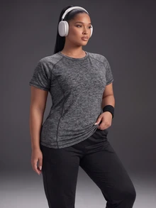 Powerista Women's Plus Size Summer Athletic Alternative Tropical Top Breathable Mesh Sports Tee Short Sleeve For Running Workout Round Neck Raglan Gym Grey - Dark Grey - View 1