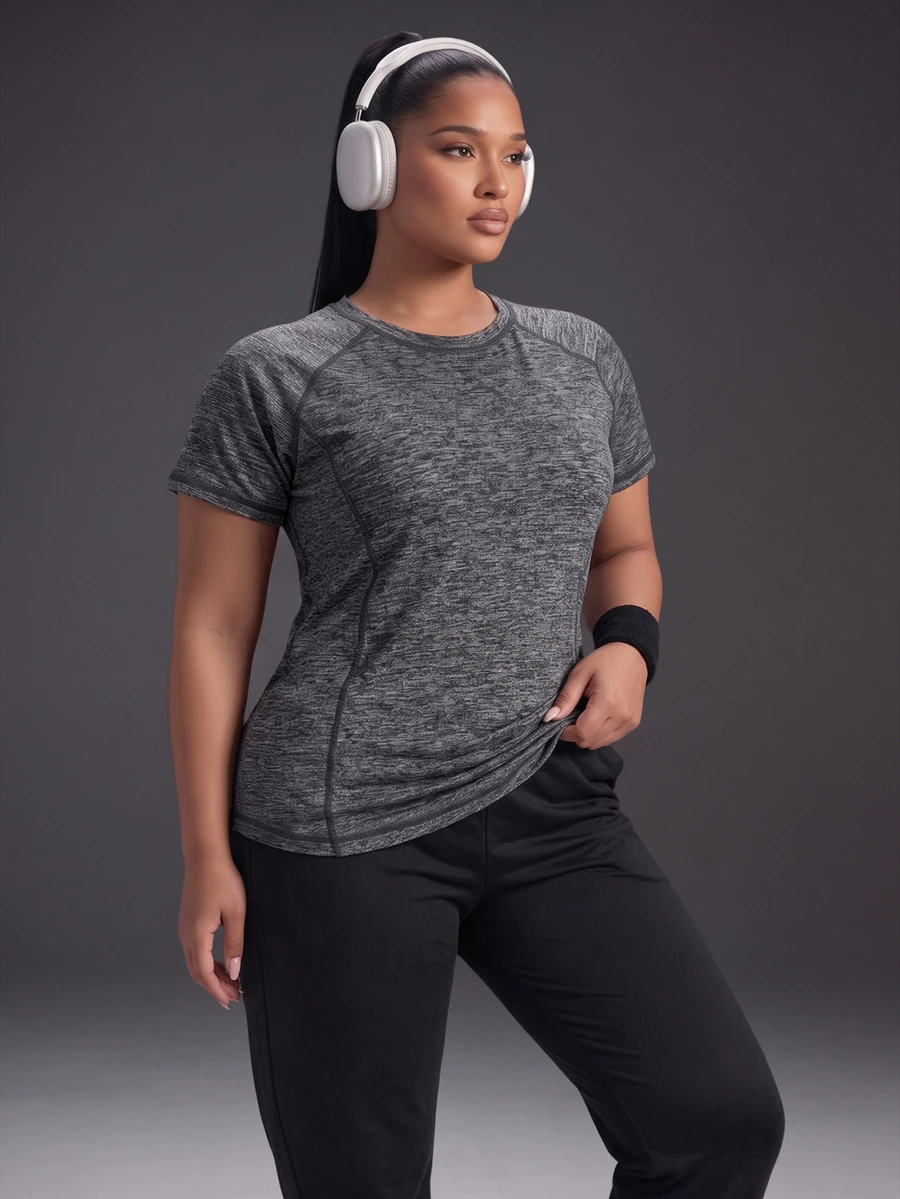 Powerista Women's Plus Size Summer Athletic Alternative Tropical Top Breathable Mesh Sports Tee Short Sleeve For Running Workout Round Neck Raglan Gym Grey - Dark Grey - View 1