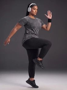 Powerista Women's Plus Size Summer Athletic Alternative Tropical Top Breathable Mesh Sports Tee Short Sleeve For Running Workout Round Neck Raglan Gym Grey - Dark Grey - View 5