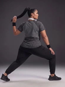 Powerista Women's Plus Size Summer Athletic Alternative Tropical Top Breathable Mesh Sports Tee Short Sleeve For Running Workout Round Neck Raglan Gym Grey - Dark Grey - View 4