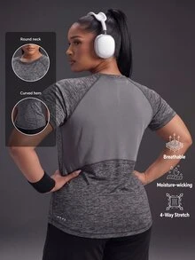 Powerista Women's Plus Size Summer Athletic Alternative Tropical Top Breathable Mesh Sports Tee Short Sleeve For Running Workout Round Neck Raglan Gym Grey - Dark Grey - View 2