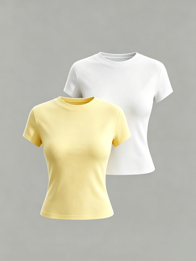 IslaSuriya Camiseta de manga corta de unicolor versátil y casual para mujer