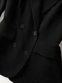 GlowEve CURVE Plus Size Women's Spring/Summer Thin Double-Breasted Blazer, Contrast Stripe Patchwork Cuff Casual Commuter Blazer - Black - View 6