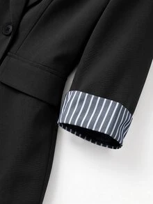 GlowEve CURVE Plus Size Women's Spring/Summer Thin Double-Breasted Blazer, Contrast Stripe Patchwork Cuff Casual Commuter Blazer - Black - View 5
