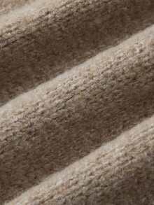 SHEIN Fall Winter Mead Tone Oat Cable Knit Half Zip Collar Straight Mini Sweater Dress - Khaki - View 5