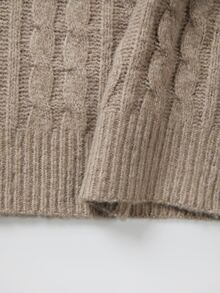 SHEIN Fall Winter Mead Tone Oat Cable Knit Half Zip Collar Straight Mini Sweater Dress - Khaki - View 8
