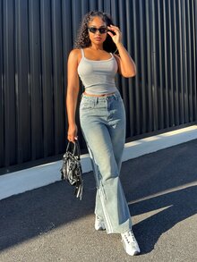 Alexandranx Women's Loose Fit Casual Wide Leg Jeans With Pockets, Versatile Striped Design Fall,Winter School - Blue - View 3