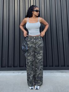 Alexandranx Women's Camouflage Pattern Elastic Waistband Winter Jeans Party Streetwear Jeans - Army Green - View 5
