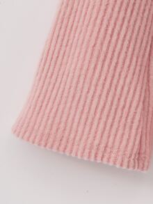 SHEIN 女童兩件套長袖高領套頭T恤搭配白色微喇褲，淑女風日常穿搭，7歲生日秋季嬰兒棕色冬季套裝 - 白色 - 查看 9