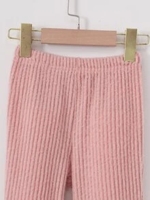 SHEIN 女童兩件套長袖高領套頭T恤搭配白色微喇褲，淑女風日常穿搭，7歲生日秋季嬰兒棕色冬季套裝 - 白色 - 查看 6