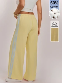 SHEIN Tall Women's Colorblock Casual Versatile Daily Wear Sweatpants - Pale Yellow - View 18