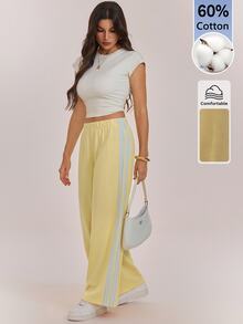 SHEIN Tall Women's Colorblock Casual Versatile Daily Wear Sweatpants - Pale Yellow - View 12