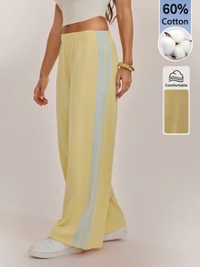 SHEIN Tall Women's Colorblock Casual Versatile Daily Wear Sweatpants - Pale Yellow - View 17