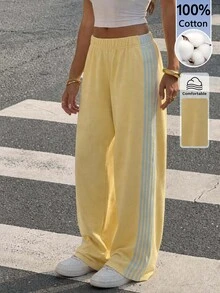 SHEIN Tall Women's Colorblock Casual Versatile Daily Wear Sweatpants - Pale Yellow - View 1