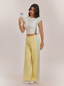 SHEIN Tall Women's Colorblock Casual Versatile Daily Wear Sweatpants - Pale Yellow - View 5