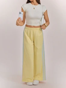 SHEIN Tall Women's Colorblock Casual Versatile Daily Wear Sweatpants - Pale Yellow - View 6