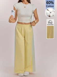 SHEIN Tall Women's Colorblock Casual Versatile Daily Wear Sweatpants - Pale Yellow - View 14