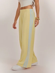 SHEIN Tall Women's Colorblock Casual Versatile Daily Wear Sweatpants - Pale Yellow - View 9