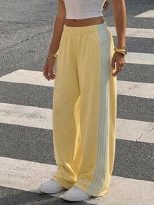 SHEIN Tall Women's Colorblock Casual Versatile Daily Wear Sweatpants - Pale Yellow - View 10