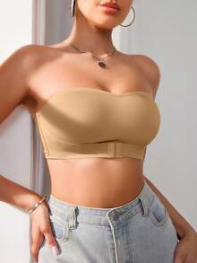 SHEIN Women's Front Button Single Layer Tube Bra Wireless, 1pc - Khaki - View 5